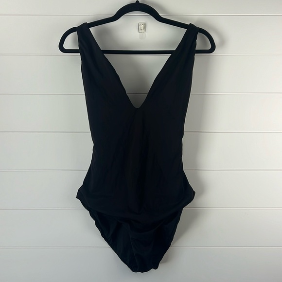 Andie Black One Piece Swimwear with Plunging V-Neck - Picture 1 of 8